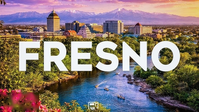 Fresno, California cityscape with Sierra Nevada mountains
